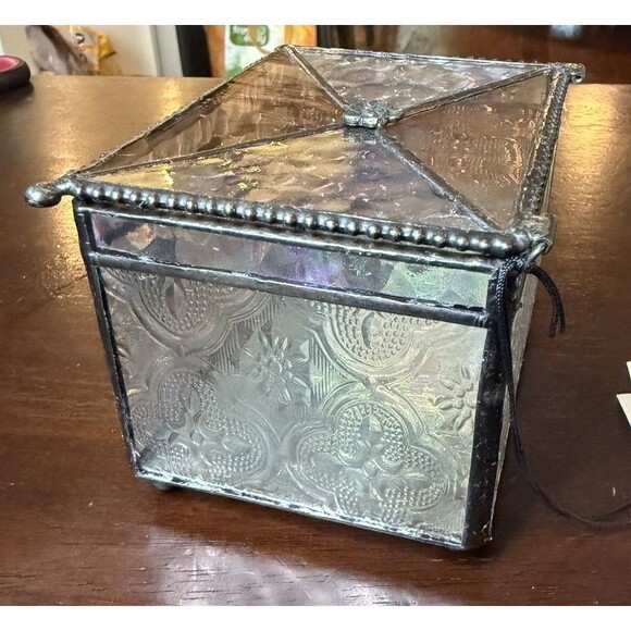 J Devlin Vintage Stained Glass Jewelry Box #408 Trinket Box LOVE Charm with Tag - Picture 3 of 11
